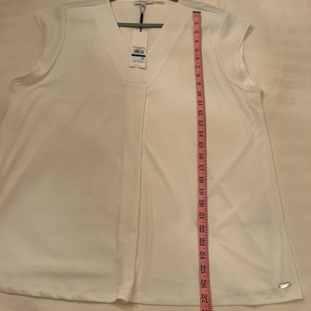 Calvin Klein Modern Essentials White Sleeveless V-Neck Top Size XL NWT - Picture 7 of 9